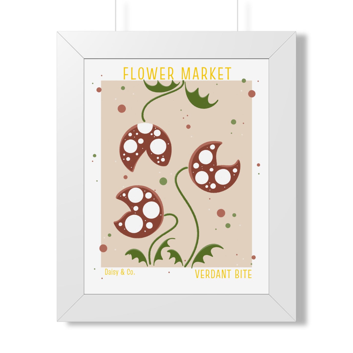 Daisy & Co. Flower Market Framed Wall Art – Verdant Bite | Cozy Botanical Video Game Inspired Spring Wall Art