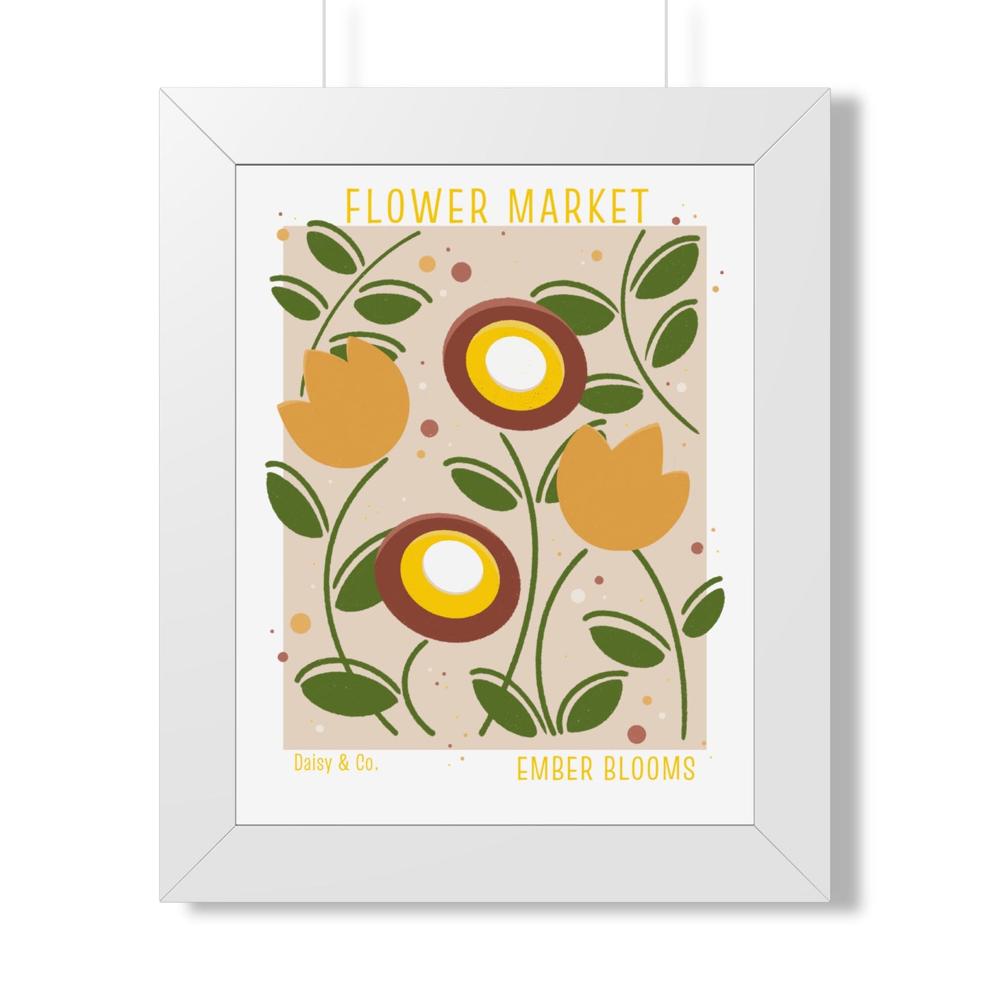 Daisy & Co. Flower Market Framed Wall Art – Ember Bloom | Cozy Botanical Video Game Inspired Spring Wall Art