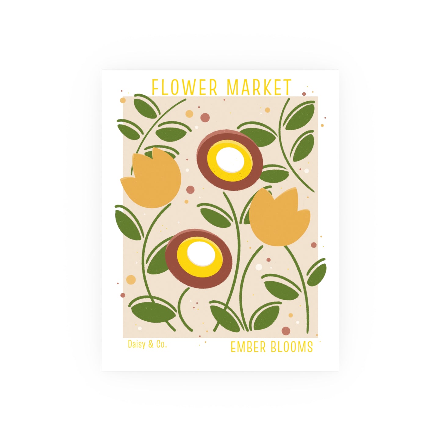 Daisy & Co. Flower Market Wall Art – Ember Bloom | Cozy Botanical Video Game Inspired Spring Wall Art