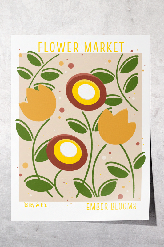 Daisy & Co. Flower Market Wall Art – Ember Bloom | Cozy Botanical Video Game Inspired Spring Wall Art
