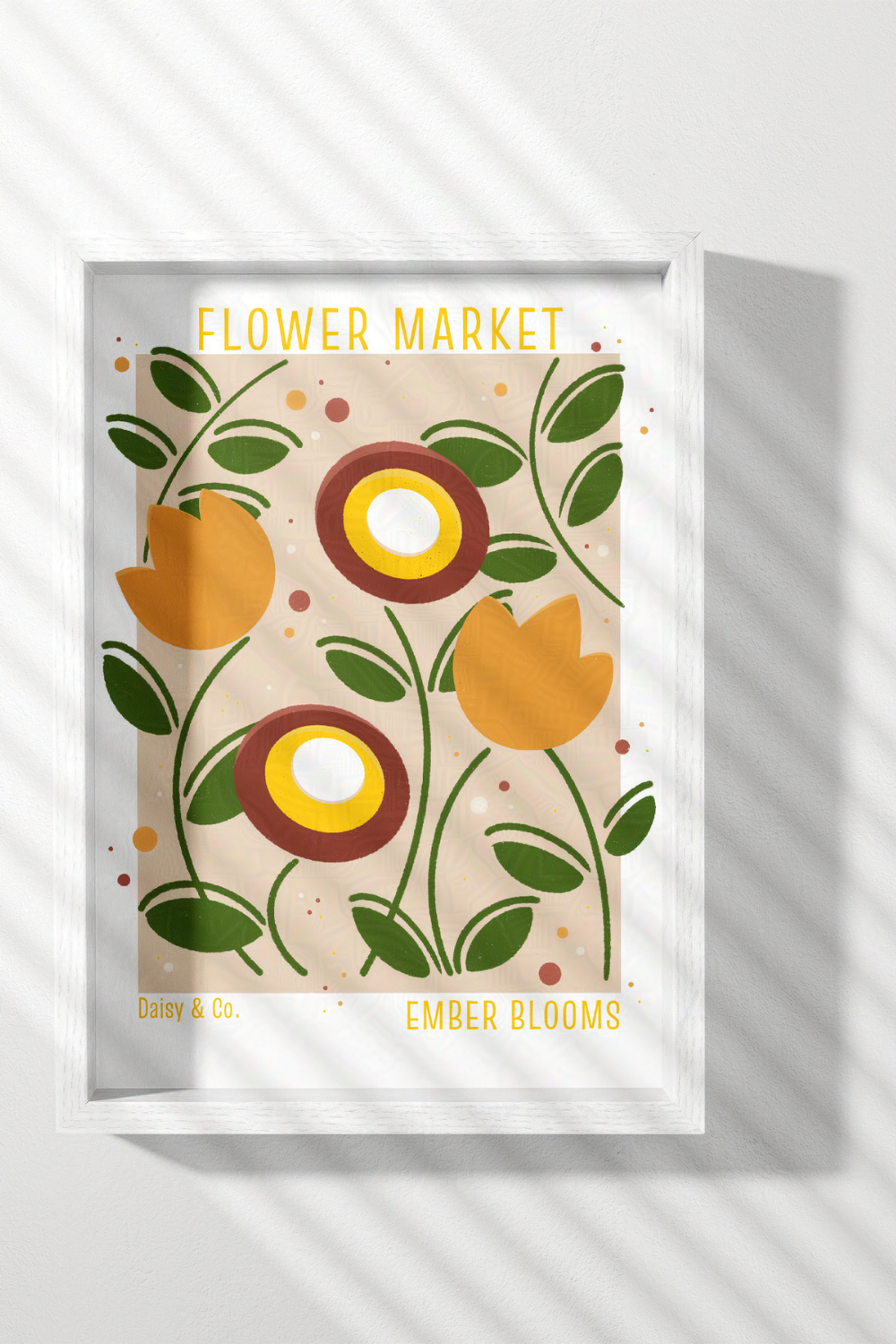 Daisy & Co. Flower Market Framed Wall Art – Ember Bloom | Cozy Botanical Video Game Inspired Spring Wall Art